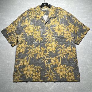 Tommy Bahama Gray/Yellow Floral Hawaiian Silk Short Sleeve Button Down Shirt Men